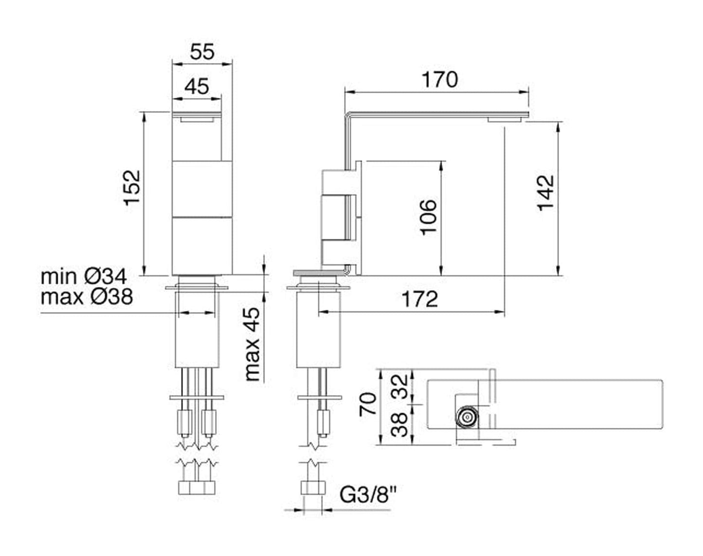 Rubinetterie Treemme 3M 5mm IT 2514 IS 5F ZZ Miscelatore Monoforo Appoggio Lavabo 152 mm Con Areatore Orientabile Stile Moderno Materiale Acciaio Finitura Acciaio Spazzolato