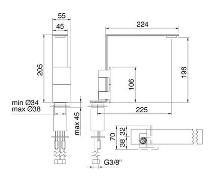 Rubinetterie Treemme 3M 5mm IT 2515 IS 5F ZZ Miscelatore Monoforo Appoggio Lavabo 205 mm Con Areatore Orientabile Stile Moderno Materiale Acciaio Inox Finitura Acciaio Spazzolato Inox