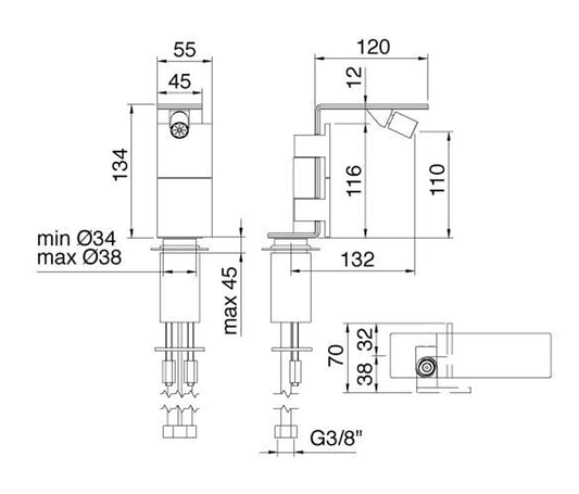 Rubinetterie Treemme 3M 5mm IT 2524 IS 5F ZZ Miscelatore Monoforo Bidet Appoggio Senza Piletta Di Scarico 2 Leve Stile Moderno Materiale Acciaio INOX Finitura Acciaio Spazzolato
