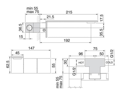 Rubinetterie Treemme 3M 5mm RWIT 2551 IS 10 + RWIT 2551 ZZ 11 Miscelatore Gruppo Lavabo Incasso A Muro 192 mm Areatore Orientabile 3 Fori 2 Leve Con Piastra Stile Moderno Materiale Acciaio Inox Finitura Spazzolato Inox