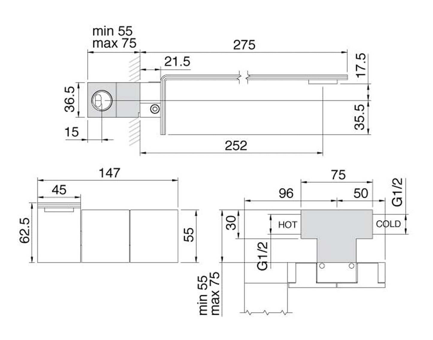 Rubinetterie Treemme 3M 5mm RWIT 2552 IS 10 + RWIT 2551 ZZ 11 Miscelatore Gruppo Lavabo Incasso A Muro 252 mm Areatore Orientabile 3 Fori 2 Leve Con Piastra Stile Moderno Materiale Acciaio Inox Finitura Spazzolata Inox