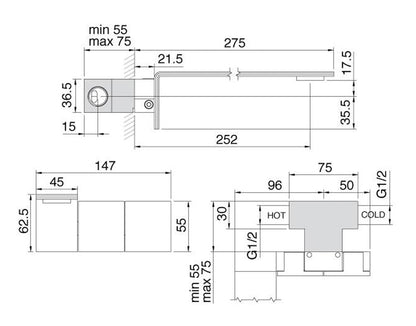 Rubinetterie Treemme 3M 5mm RWIT 2552 IS 10 + RWIT 2551 ZZ 11 Miscelatore Gruppo Lavabo Incasso A Muro 252 mm Areatore Orientabile 3 Fori 2 Leve Con Piastra Stile Moderno Materiale Acciaio Inox Finitura Spazzolata Inox