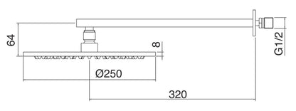 Rubinetterie Treemme SHOWERS & THERMOSTATICS Soffione Doccia A Parete Tondo In Metallo Ø 250 mm Anticalcare Con Braccio Doccia 320 mm Materiale Ottone Finitura Cromata