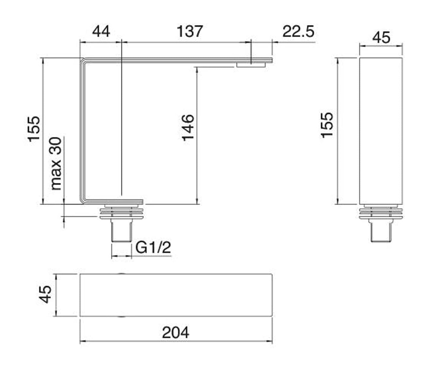 Rubinetterie Treemme 3M 5mm RWIT 2810 IS 10 Bocca Getto Erogazione Acqua Lavabo Da Piano Lunghezza 204 mm Stile Moderno Materiale Acciaio Finitura Acciaio Spazzolato