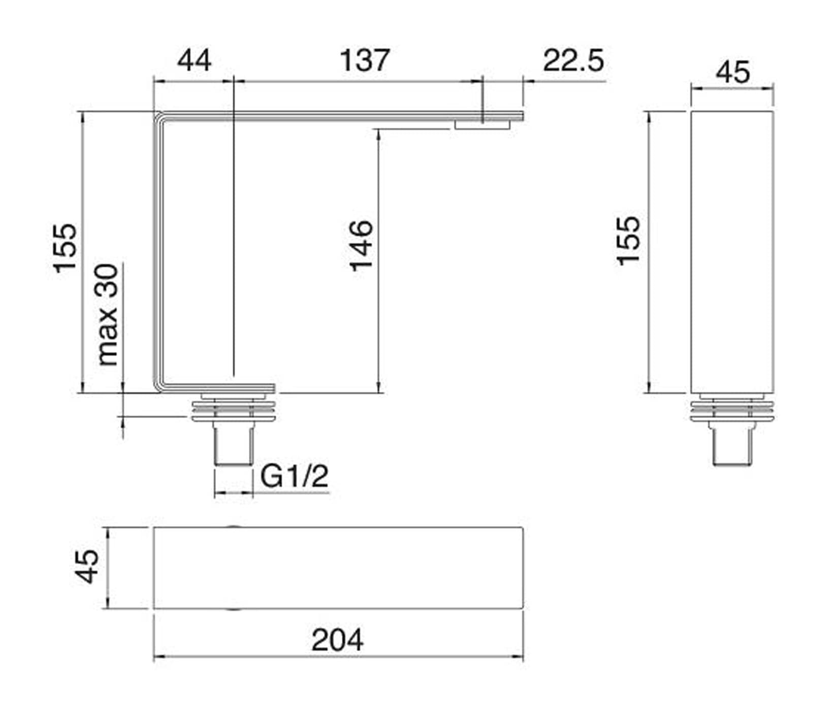 Rubinetterie Treemme 3M 5mm RWIT 2810 IS 10 Bocca Getto Erogazione Acqua Lavabo Da Piano Lunghezza 204 mm Stile Moderno Materiale Acciaio Finitura Acciaio Spazzolato