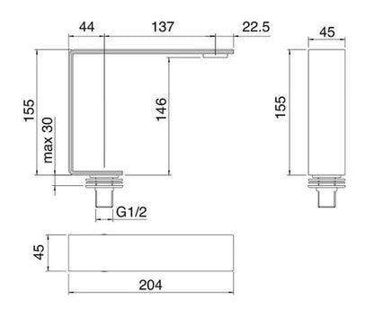 Rubinetterie Treemme 3M 5mm RWIT 2810 IS 10 Bocca Getto Erogazione Acqua Lavabo Da Piano Lunghezza 204 mm Stile Moderno Materiale Acciaio Finitura Acciaio Spazzolato
