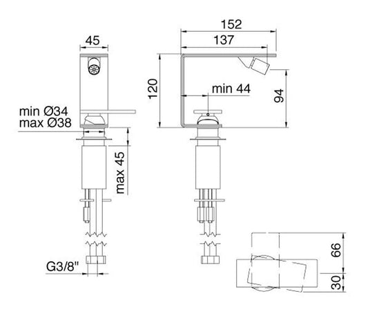 Rubinetterie Treemme 3M 5mm IT 2822 IS 5M ZZ Miscelatore Monocomando Monoforo Bidet Appoggio Senza Piletta Di Scarico Stile Moderno Materiale Acciaio INOX Finitura Acciaio Spazzolato