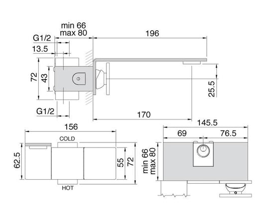Rubinetterie Treemme 3M RWIT 2851 IS 96 + RWIT 2851 ZZ 98 5mm Miscelatore Monocomando Lavabo Incasso A Muro 170 mm Areatore Orientabile 3 Fori Con Piastra Stile Moderno Materiale Acciaio Inox Finitura Spazzolata Inox