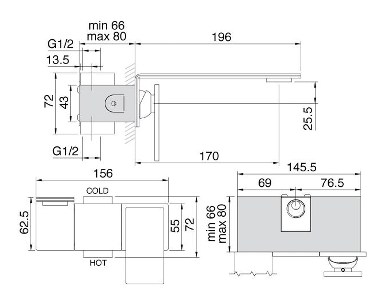 Rubinetterie Treemme 3M 5mm RWIT 2851 IS 97 + RWIT 2851 ZZ 98 Miscelatore Monocomando Lavabo Incasso A Muro 170 mm Areatore Orientabile 3 Fori Con Piastra Stile Moderno Materiale Acciaio Inox Finitura Spazzolata Inox