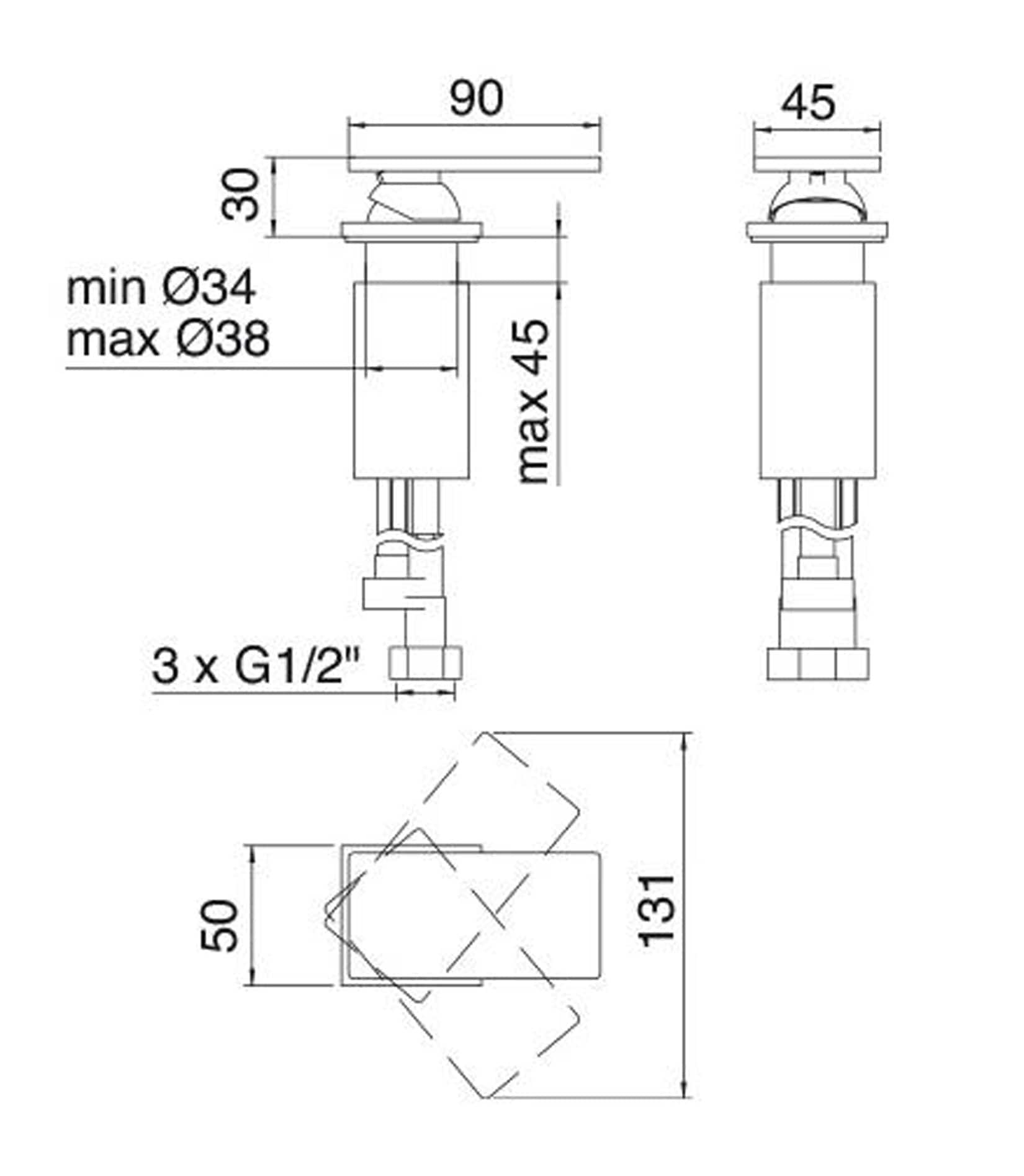 Rubinetterie Treemme 3M 5mm RWIT 2865 IS 01 Miscelatore Monocomando Monoforo Remoto Appoggio Da Piano Per Lavabo Senza Bocca 30 mm Stile Moderno Materiale Acciaio Inox Finitura Acciaio Spazzolato Inox