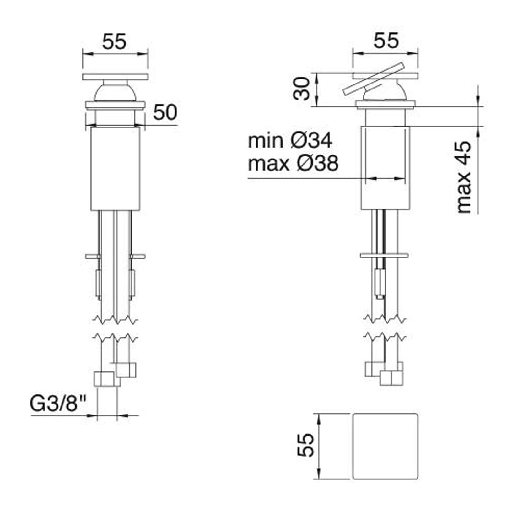 Rubinetterie Treemme 3M 5mm RWIT 2865 IS 02 Miscelatore Monocomando Monoforo Remoto Appoggio Da Piano Per Lavabo Senza Bocca 30 mm Stile Moderno Materiale Acciaio Inox Finitura Acciaio Spazzolato Inox