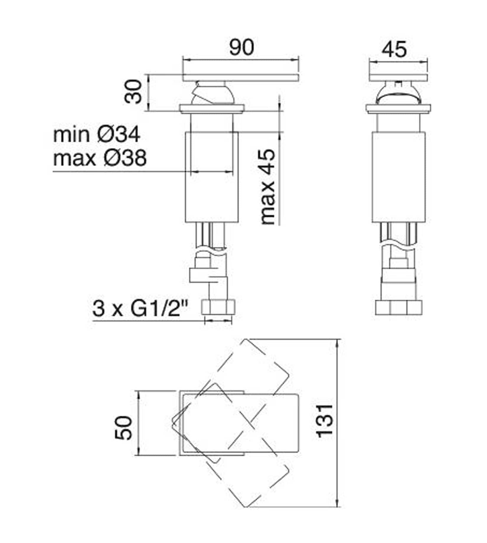 Rubinetterie Treemme 3M 5MM RWIT 2865 IS 11 Miscelatore Monocomando Monoforo Remoto Appoggio Da Piano Per Vasca Senza Doccetta 30 mm 1 Leva Con Piastra Stile Moderno Senza Bocca Materiale Acciaio INOX Finitura Acciaio Spazzolato