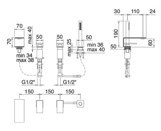 Rubinetterie Treemme 3M 5MM IT 2868 IS 5M ZZ Miscelatore Batteria Appoggio Bordo Vasca 4 Fori 2 Leve Senza Piastra Con Doccetta In Acciaio Inox Estraibile Stile Moderno Materiale Acciaio INOX Finitura Acciaio Spazzolato
