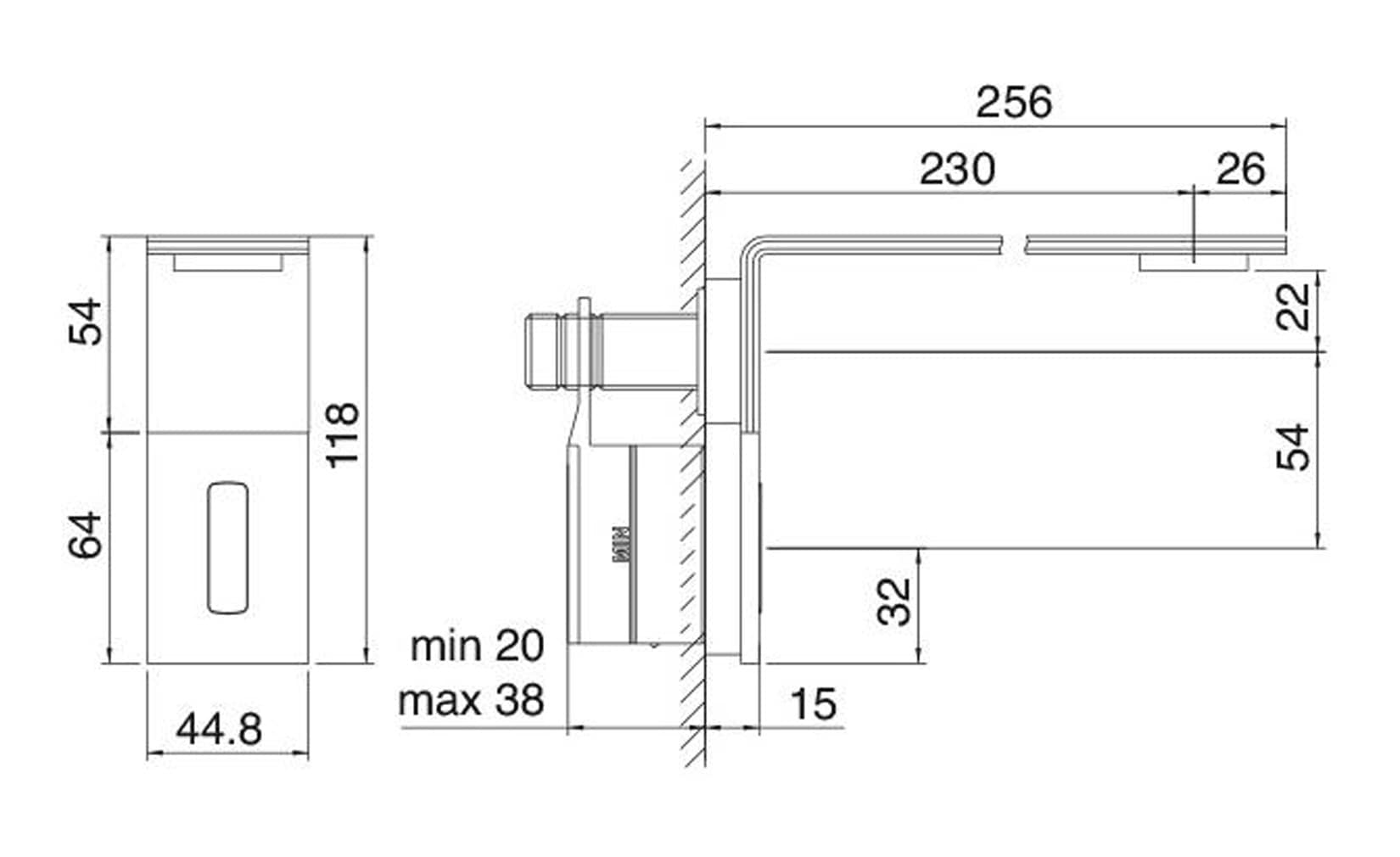Rubinetterie Treemme 3M Electronic washbasin tap RWIT 2896 IS 02 + RWIT 2895 ZZ 01 Rubinetto Monoforo Monocomando Elettronico Incasso Muro Fotocellula Alimentazione Batteria Per Lavabo 230 mm Stile Moderno Materiale Acciaio Finitura Inox Spazzolato Opaco