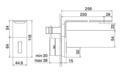 Rubinetterie Treemme 3M Electronic washbasin tap RWIT 2896 IS 02 + RWIT 2895 ZZ 01 Rubinetto Monoforo Monocomando Elettronico Incasso Muro Fotocellula Alimentazione Batteria Per Lavabo 230 mm Stile Moderno Materiale Acciaio Finitura Inox Spazzolato Opaco
