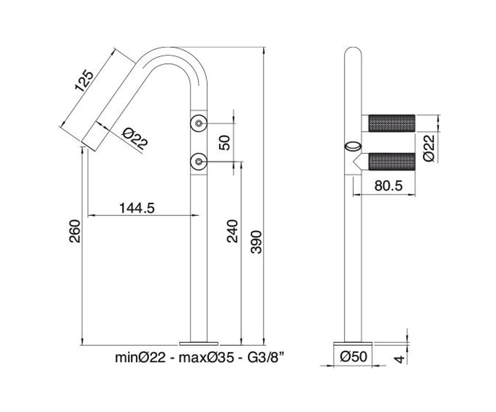 Rubinetterie Treemme 3M 22MM IT 3015 IS 2G ZZ Miscelatore Monoforo Appoggio Lavabo 260 mm 2 Leve a Destra Stile Moderno Senza Piletta di Scarico Altezza 390 mm Materiale Acciaio Finitura Acciaio Spazzolato Opaco Inox