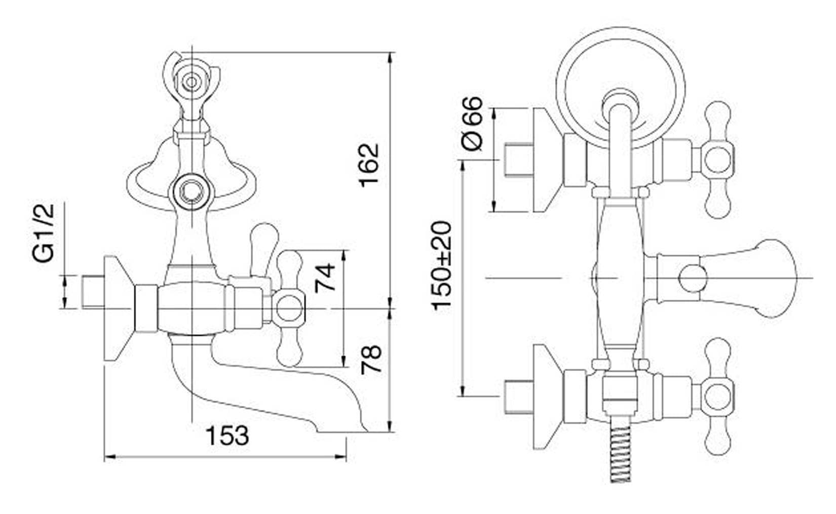 Rubinetterie Treemme 3M ROMANTICA IT 3601 CC PV ZZ Miscelatore Esterno Gruppo Vasca Con Doccetta In Metallo Materiale Ottone Finitura Cromata