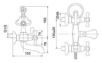 Rubinetterie Treemme 3M ROMANTICA IT 3601 CC PV ZZ Miscelatore Esterno Gruppo Vasca Con Doccetta In Metallo Materiale Ottone Finitura Cromata