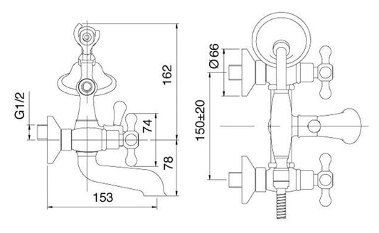 Rubinetterie Treemme 3M ROMANTICA IT 3601 CC PV ZZ Miscelatore Esterno Gruppo Vasca Con Doccetta In Metallo Materiale Ottone Finitura Cromata