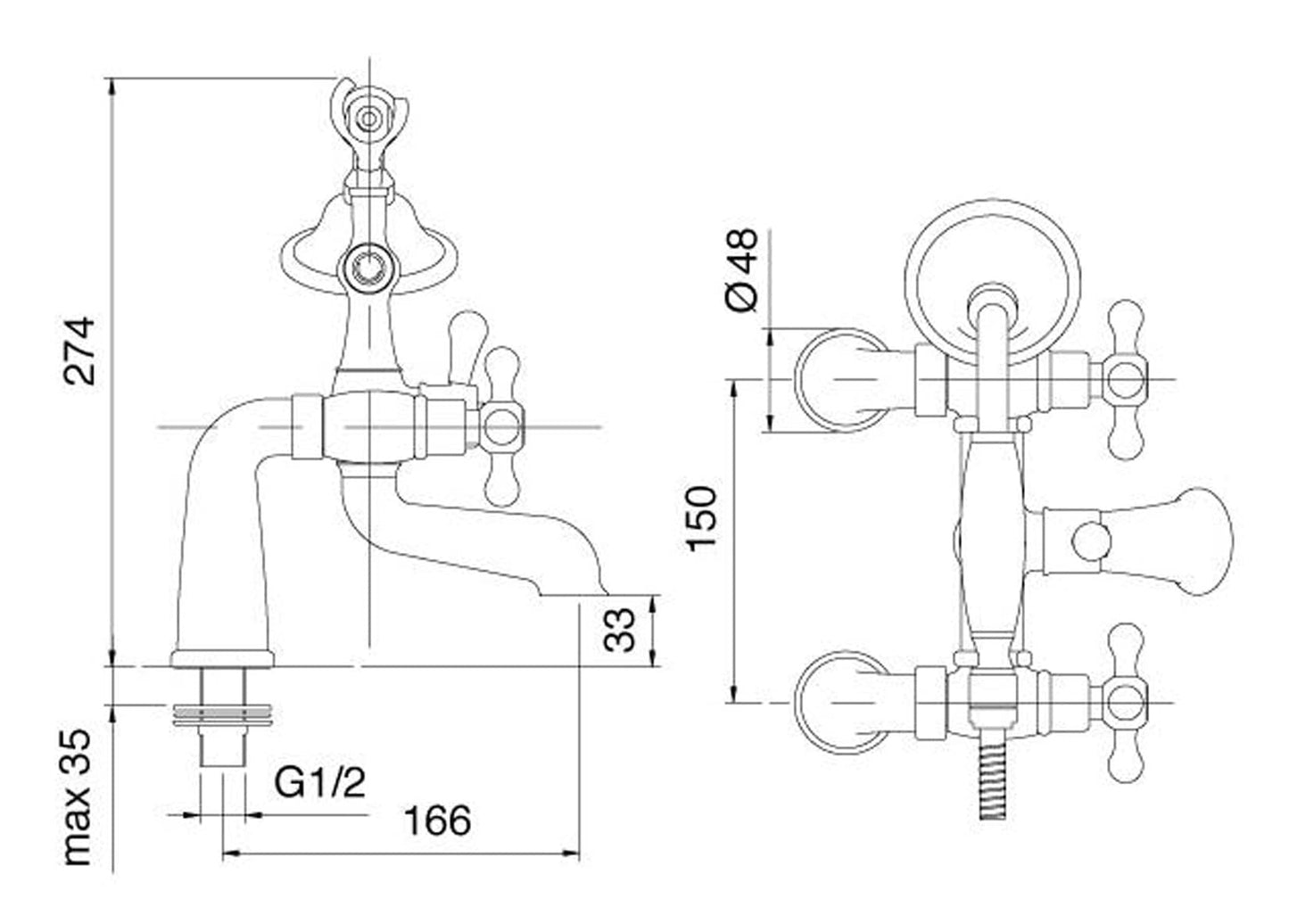 Rubinetterie Treemme 3M ROMANTICA IT 3607 CC PV ZZ Miscelatore Gruppo Esterno Piano Vasca Con Doccetta In Metallo Materiale Ottone Finitura Cromata