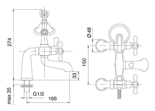 Rubinetterie Treemme 3M ROMANTICA IT 3607 CC PV ZZ Miscelatore Gruppo Esterno Piano Vasca Con Doccetta In Metallo Materiale Ottone Finitura Cromata