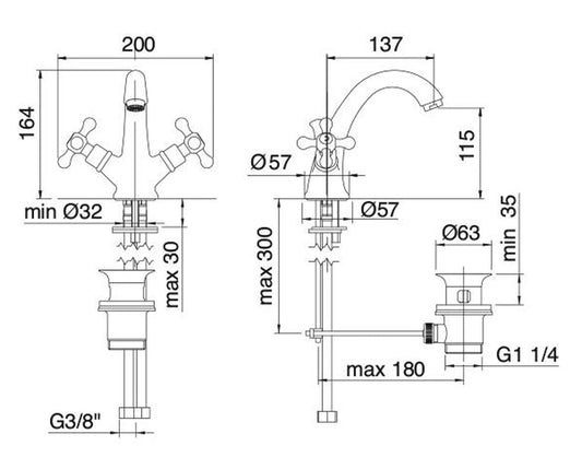 Rubinetterie Treemme 3M ROMANTICA IT 3614 CC PV ZZ Miscelatore Monoforo Lavabo Con Piletta Di Scarico Automatico Materiale Ottone Finitura Cromata