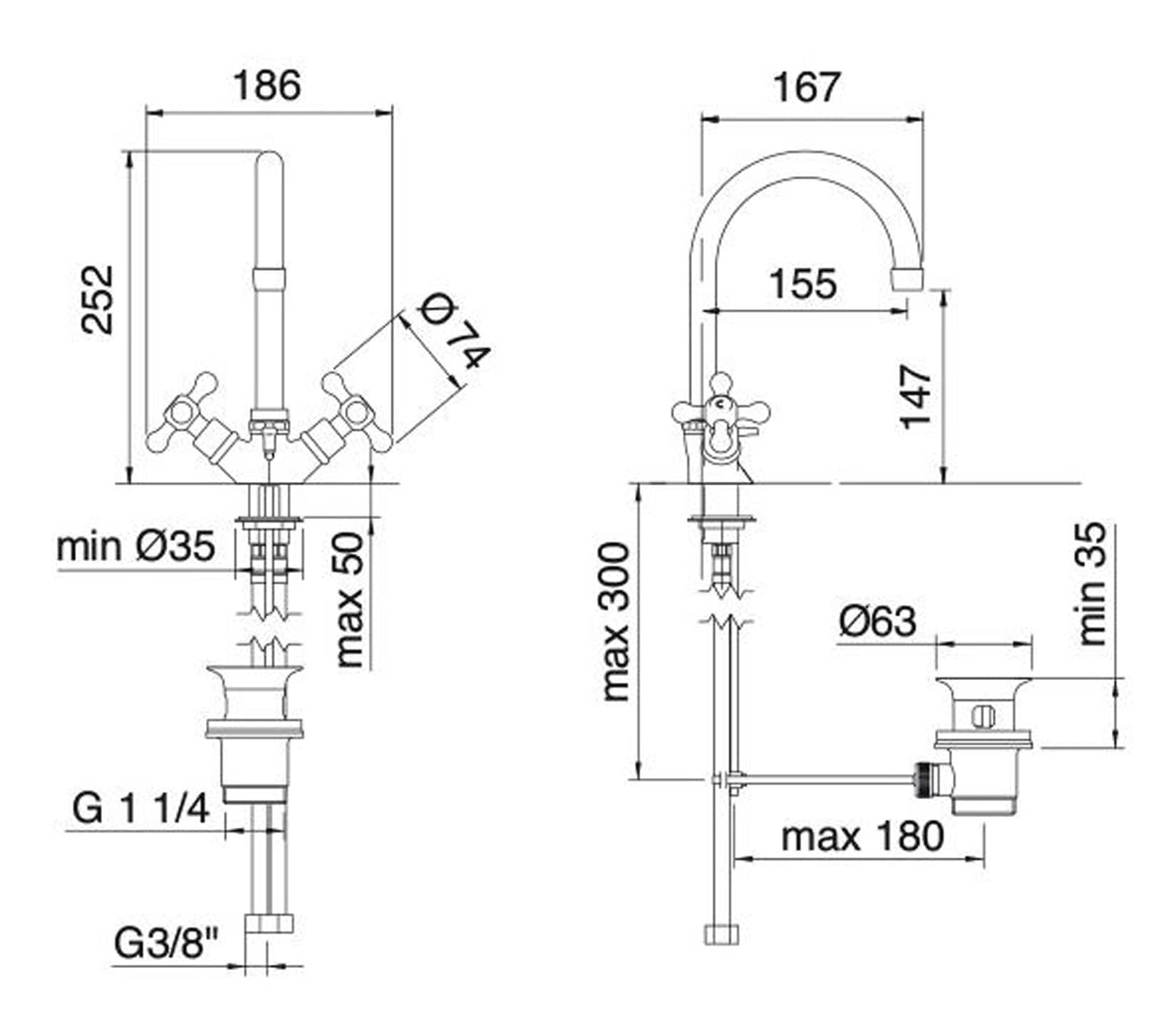 Rubinetterie Treemme 3M ROMANTICA IT 3615 CC PV ZZ Miscelatore Monoforo Lavabo Con Piletta Di Scarico Automatico Gollo Girevole Materiale Ottone Finitura Cromata