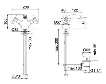 Rubinetterie Treemme 3M ROMANTICA IT 3624 CC PV ZZ Miscelatore Monoforo Bidet Areatore Orientabile Con Piletta Di Scarico Automatico Materiale Ottone Finitura Cromata