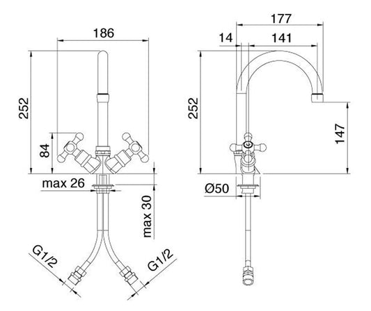 Rubinetterie Treemme KITCHEN - RETRO' Miscelatore Lavello Cucina Monoforo Stile Classico Con Bocca Girevole Materiale Ottone Finitura Cromata