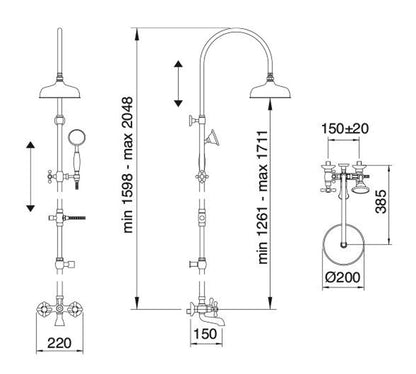 Rubinetterie Treemme 3M ROMANTICA IT 3683 CC PV ZZ Gruppo Colonna Vasca Attrezzata Multifunzione Miscelatore Meccanico Materiale Ottone Finitura Cromata Con Doccetta E Soffione Anticalcare In Metallo Diametro Ø 200 mm