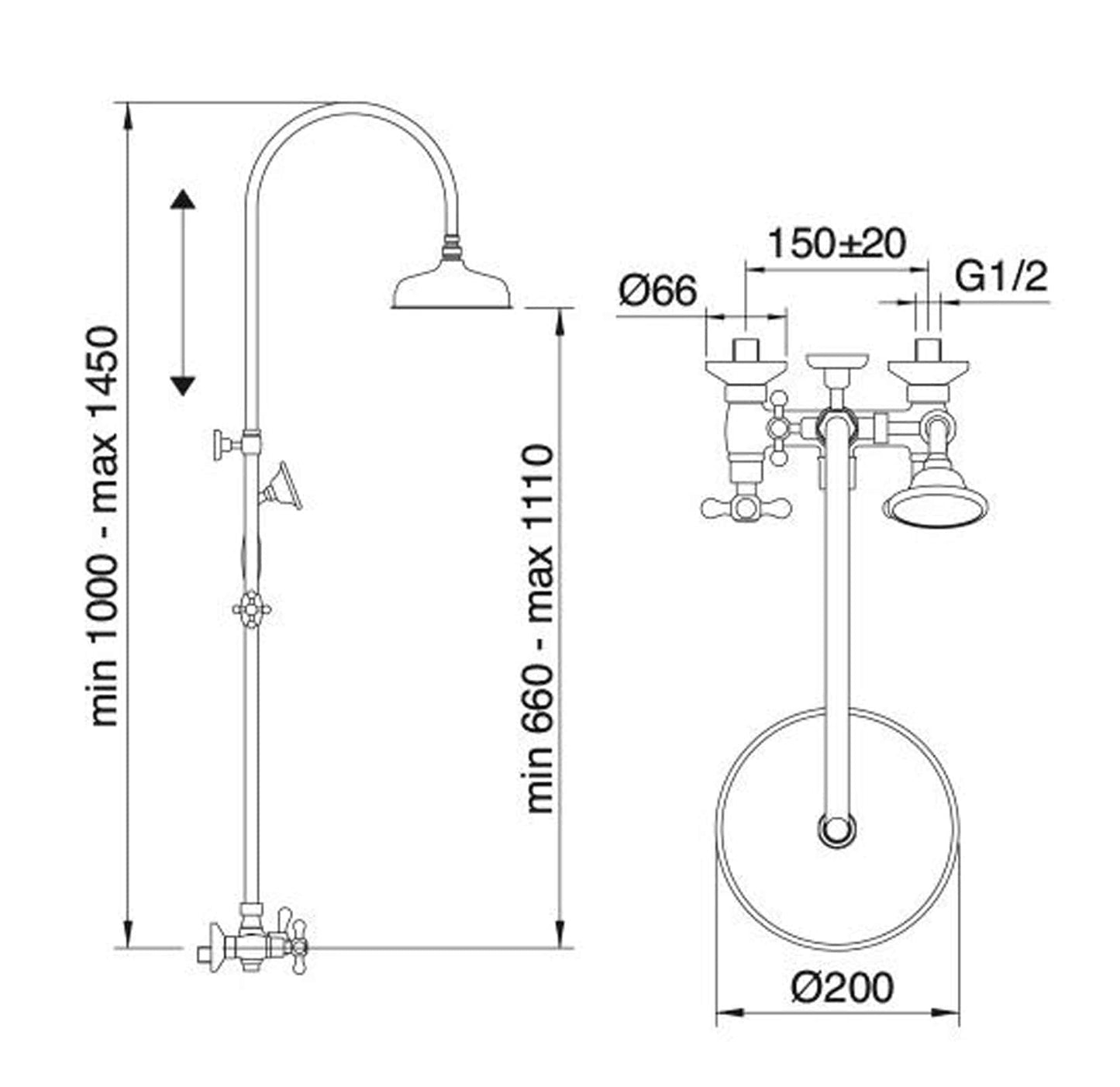 Rubinetterie Treemme 3M ROMANTICA IT 3690 CC PV ZZ Gruppo Colonna Doccia Attrezzata Multifunzione Miscelatore Meccanico Materiale Ottone Finitura Cromata Con Doccetta E Soffione Anticalcare In Metallo Diametro Ø 200 mm