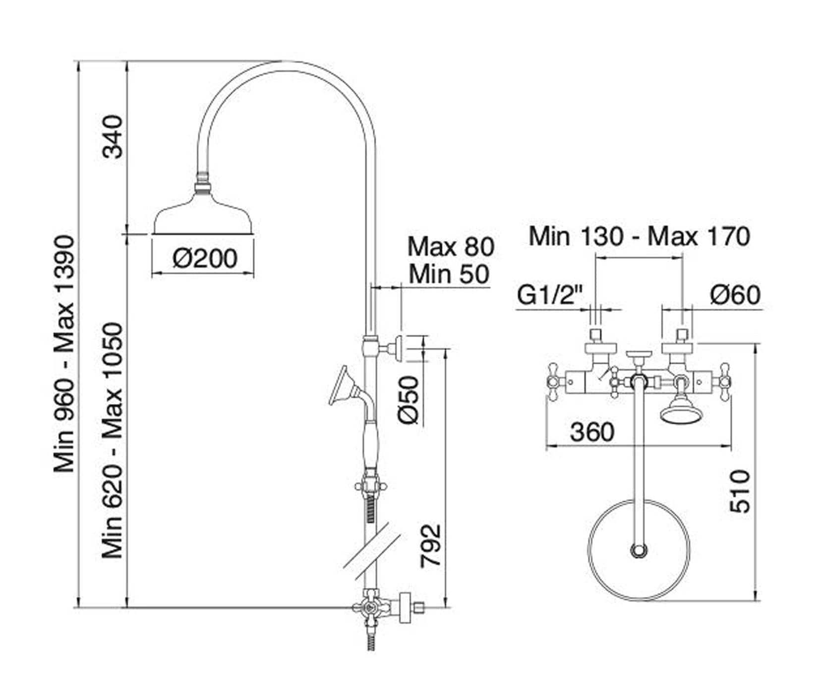Rubinetterie Treemme 3M ROMANTICA IT 3695 CC PV ZZ Set Colonna Doccia Attrezzata Multifunzione Miscelatore Termostatico Materiale Ottone Finitura Cromata Con Doccetta E Soffione Anticalcare In Metallo Diametro Ø 200 mm