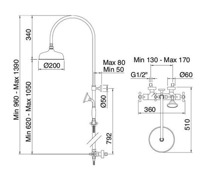 Rubinetterie Treemme 3M ROMANTICA IT 3695 CC PV ZZ Set Colonna Doccia Attrezzata Multifunzione Miscelatore Termostatico Materiale Ottone Finitura Cromata Con Doccetta E Soffione Anticalcare In Metallo Diametro Ø 200 mm