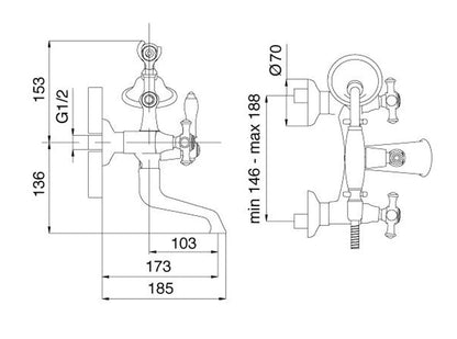 Rubinetterie Treemme 3M OLD ITALY IT 4401 CC OI ZZ Miscelatore Gruppo Esterno Vasca Parete Muro Con Doccetta In Metallo Materiale Ottone Finitura Cromata