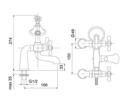 Rubinetterie Treemme 3M OLD ITALY IT 4407 CC OI ZZ Gruppo Esterno Piano Vasca Con Doccetta In Metallo Materiale Ottone Finitura Cromata
