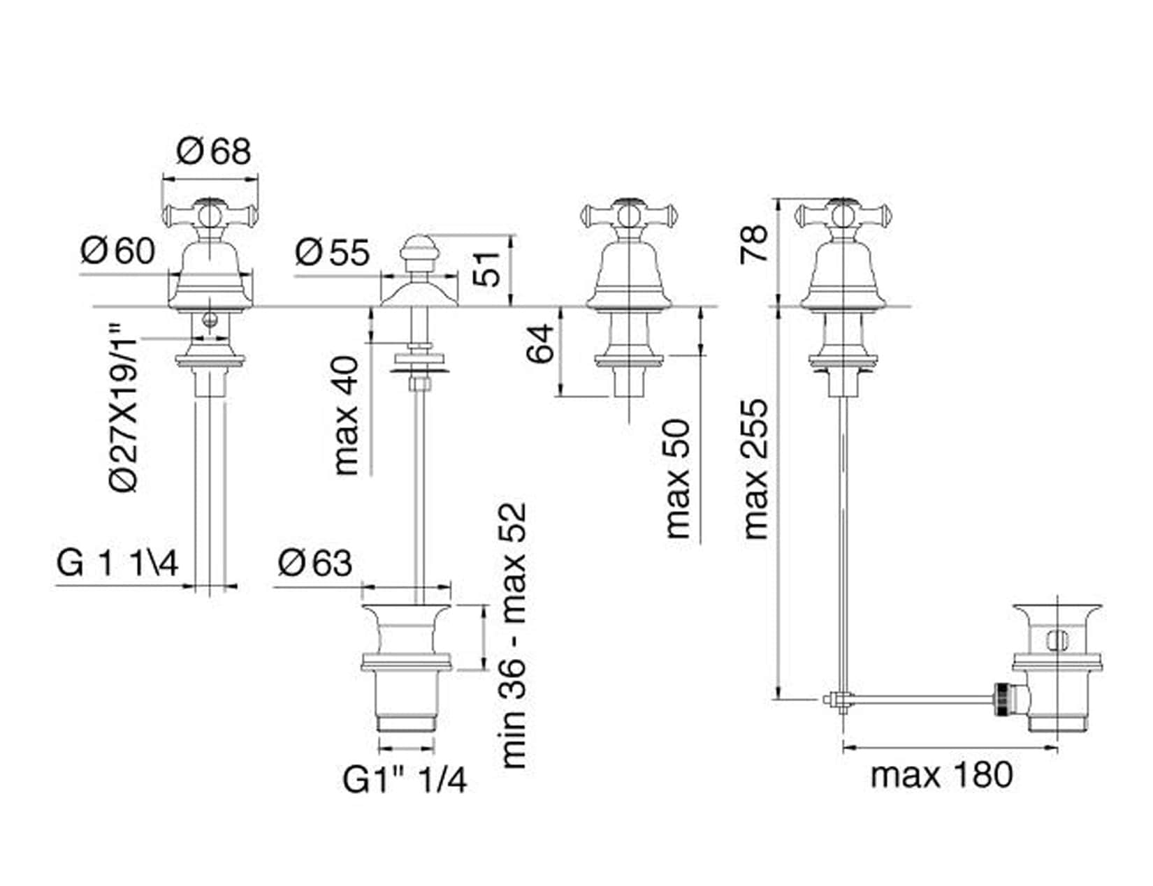 Rubinetterie Treemme 3M OLD ITALY IT 4420 CC OI ZZ Batteria Bidet Senza Canna Con Piletta Di Scarico Automatico Materiale Ottone Finitura Cromata