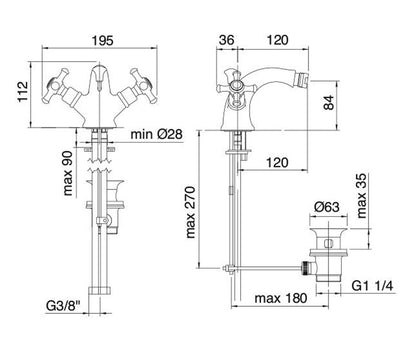Rubinetterie Treemme 3M OLD ITALY IT 4424 CC OI ZZ Miscelatore Monoforo Bidet Areatore Orientabile Con Piletta Di Scarico Automatico Materiale Ottone Finitura Cromata