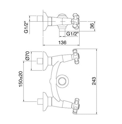 Rubinetterie Treemme 3M OLD ITALY IT 4456 CC OI ZZ Miscelatore Gruppo Esterno Doccia Senza Set Doccia Materiale Ottone Finitura Cromata