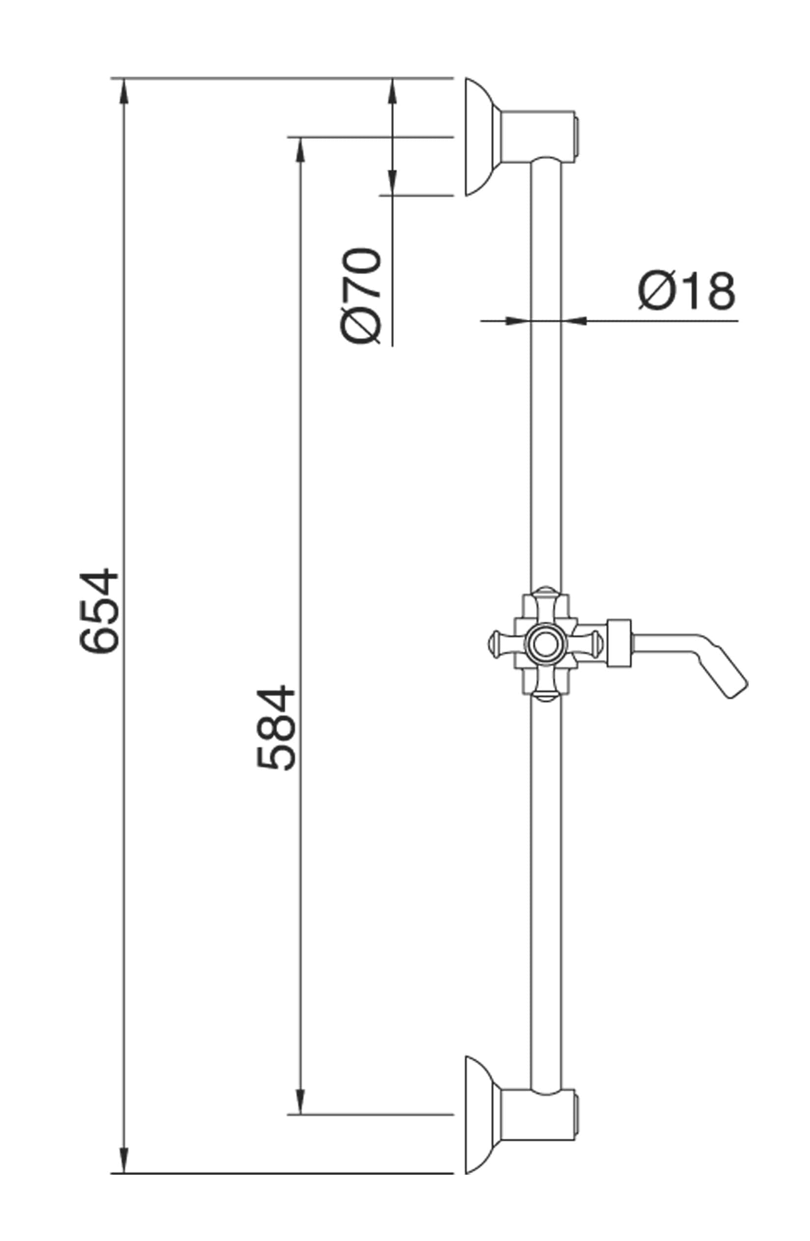 Rubinetterie Treemme 3M Retrò RWIT 4467 CC 05 Kit Asta Saliscendi Senza Doccetta Senza Flessibile Senza Presa Acqua a Muro Finitura Cromata