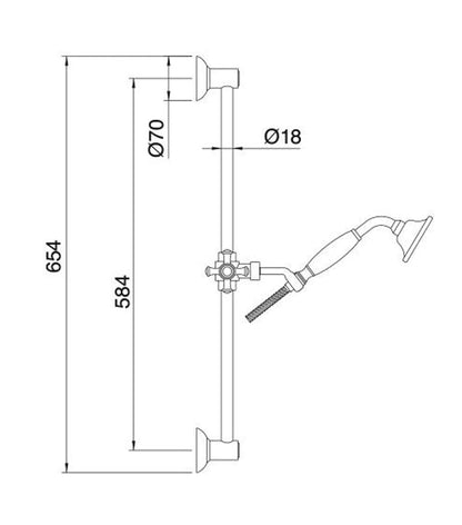 Rubinetterie Treemme 3M OLD ITALY RWIT 4467 CC 01 Kit Asta Saliscendi Con Doccetta In Metallo e Flessibile Senza Presa Acqua a Muro Finitura Cromata