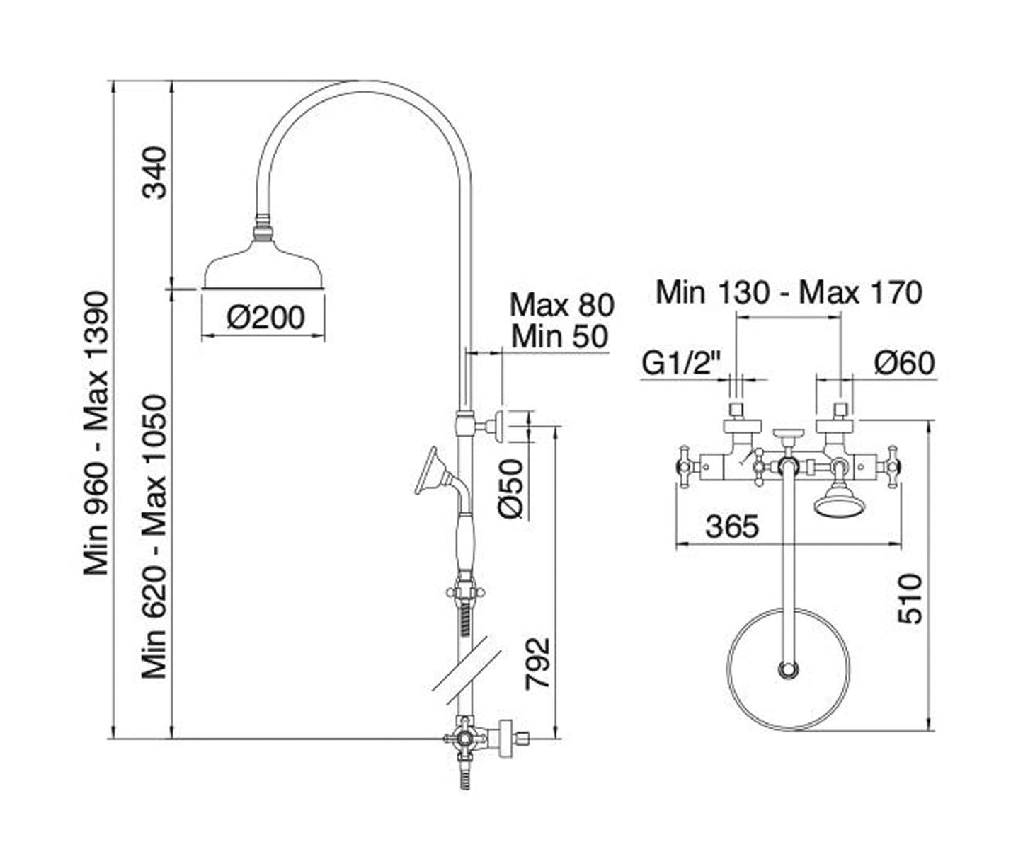 Rubinetterie Treemme 3M OLD ITALY IT 4495 CC OI ZZ Gruppo Set Colonna Doccia Attrezzata Multifunzione Miscelatore Termostatico Materiale Ottone Finitura Cromata Con Doccetta E Soffione Anticalcare In Metallo Diametro Ø 200 mm