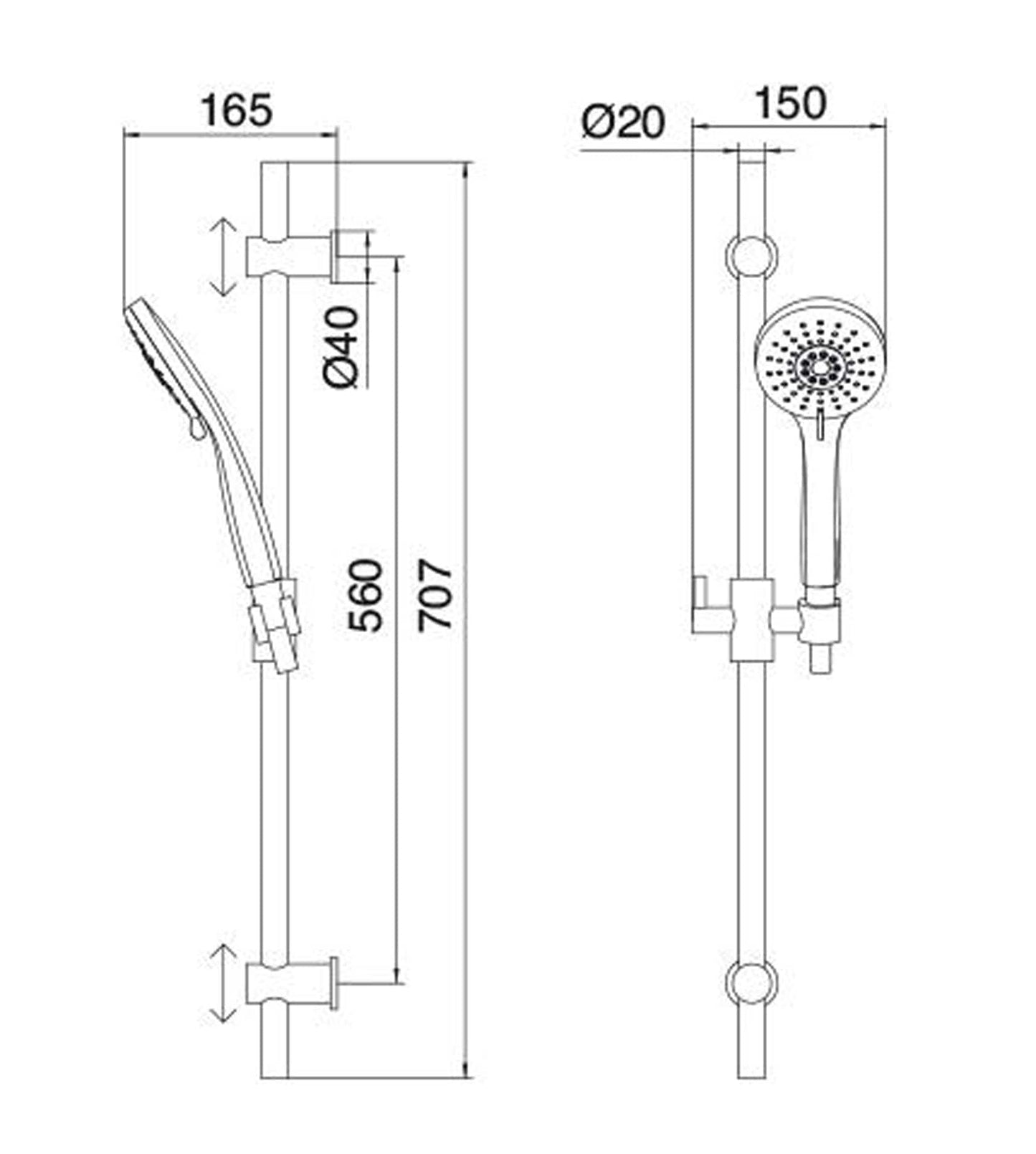 Rubinetterie Treemme 3M Contract TERMO S + SHOWERS RWIT 6305 CC 05 Kit Asta Saliscendi Con Doccetta In ABS Anticalcare 2 Funzioni e Flessibile in PVC Senza Presa Acqua a Muro Finitura Cromata