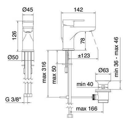 Rubinetterie Treemme 3M Contract ZIP IT 4910 CC KP ZZ Miscelatore Lavabo 78 mm Monocomando Monoforo Appoggio Con Piletta Di Scarico Automatico Stile Moderno Materiale Ottone Finitura Cromata