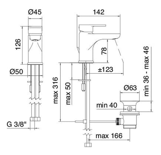 Rubinetterie Treemme 3M Contract ZIP IT 4910 CC KP ZZ Miscelatore Lavabo 78 mm Monocomando Monoforo Appoggio Con Piletta Di Scarico Automatico Stile Moderno Materiale Ottone Finitura Cromata
