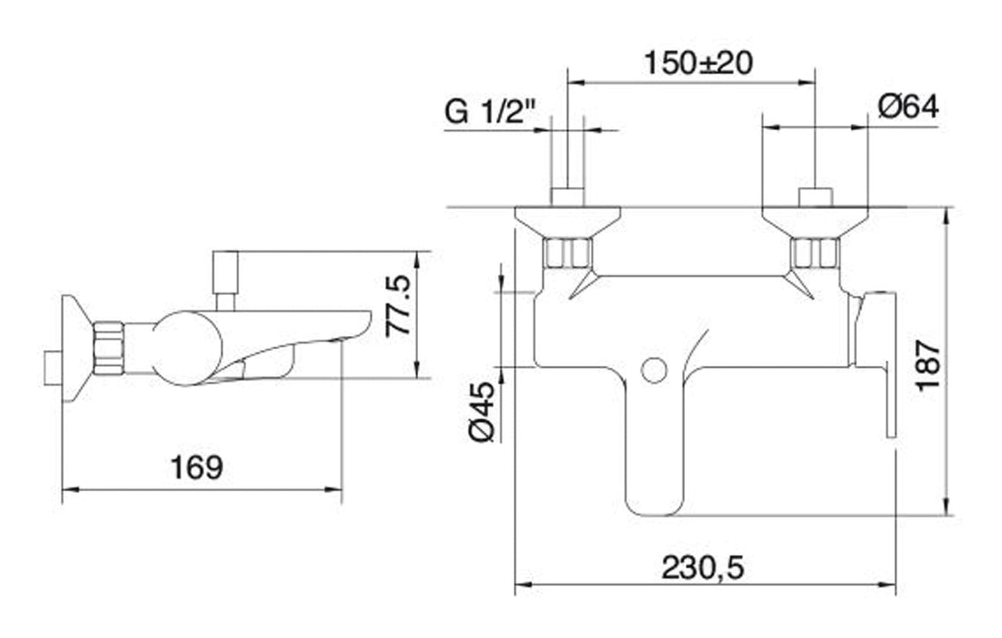 Rubinetterie Treemme 3M Contract ZIP IT 4950 CC KP ZZ Monocomando Vasca Esterno A Parete Senza Set Doccia Stile Moderno Materiale Ottone Finitura Cromata