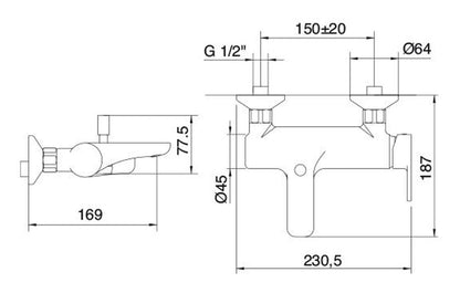 Rubinetterie Treemme 3M Contract ZIP IT 4950 CC KP ZZ Monocomando Vasca Esterno A Parete Senza Set Doccia Stile Moderno Materiale Ottone Finitura Cromata