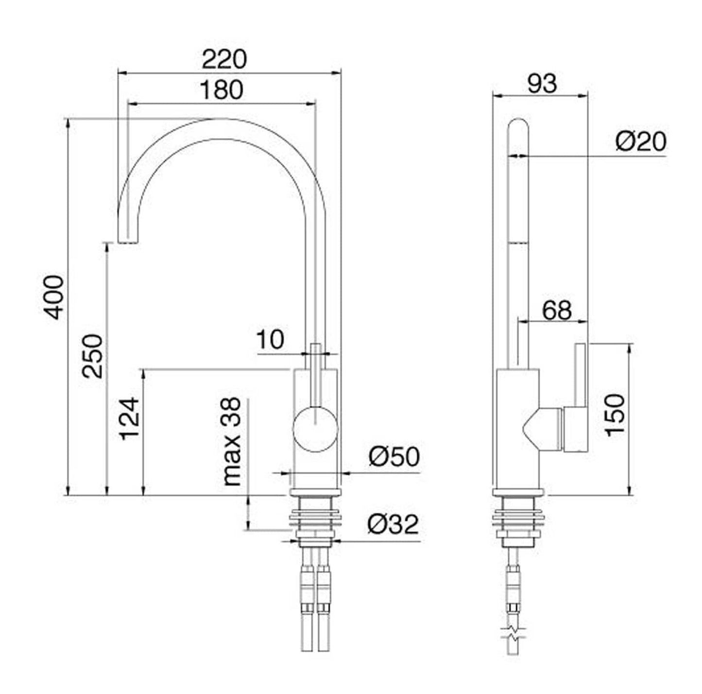 Rubinetterie Treemme KITCHEN - DESIGN Miscelatore Lavello Cucina Monoforo Stile Moderno Con Bocca Girevole Materiale Ottone Finitura Cromata