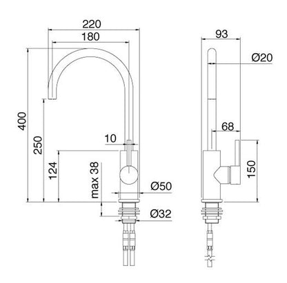 Rubinetterie Treemme KITCHEN - DESIGN Miscelatore Lavello Cucina Monoforo Stile Moderno Con Bocca Girevole Materiale Ottone Finitura Cromata