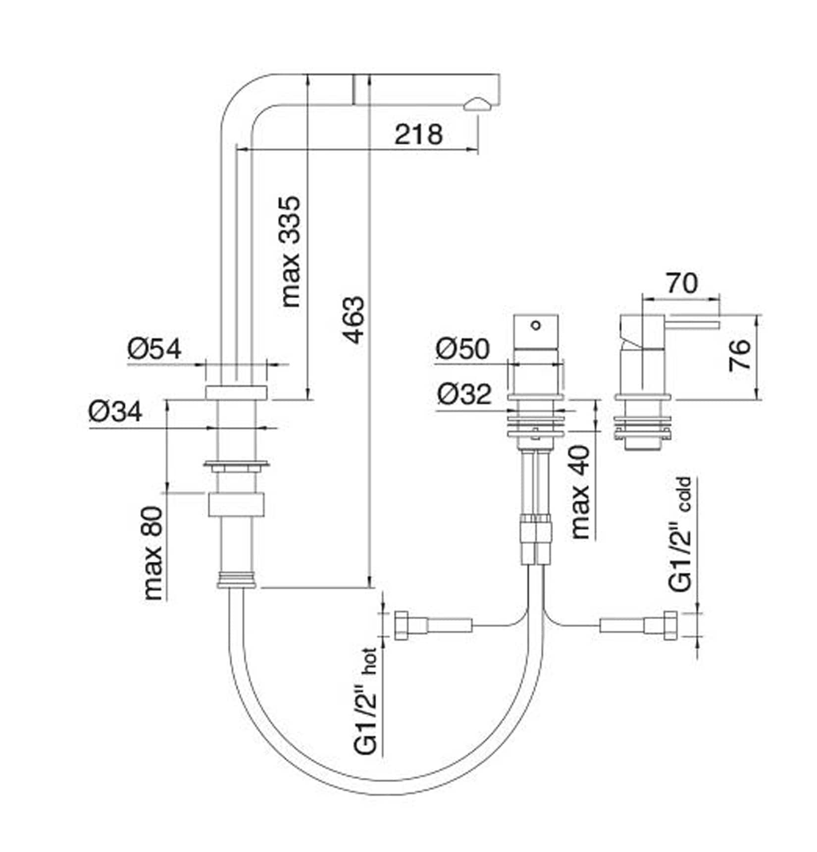 Rubinetterie Treemme KITCHEN - DESIGN Miscelatore Lavello Cucina 2 Fori Stile Moderno Con Bocca Girevole Materiale Ottone Finitura Cromata