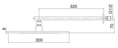 Rubinetterie Treemme SHOWERS & THERMOSTATICS Soffione Doccia A Parete Quadro In Metallo 300x300 mm Anticalcare Con Braccio Doccia 320 mm Materiale Ottone Finitura Cromata